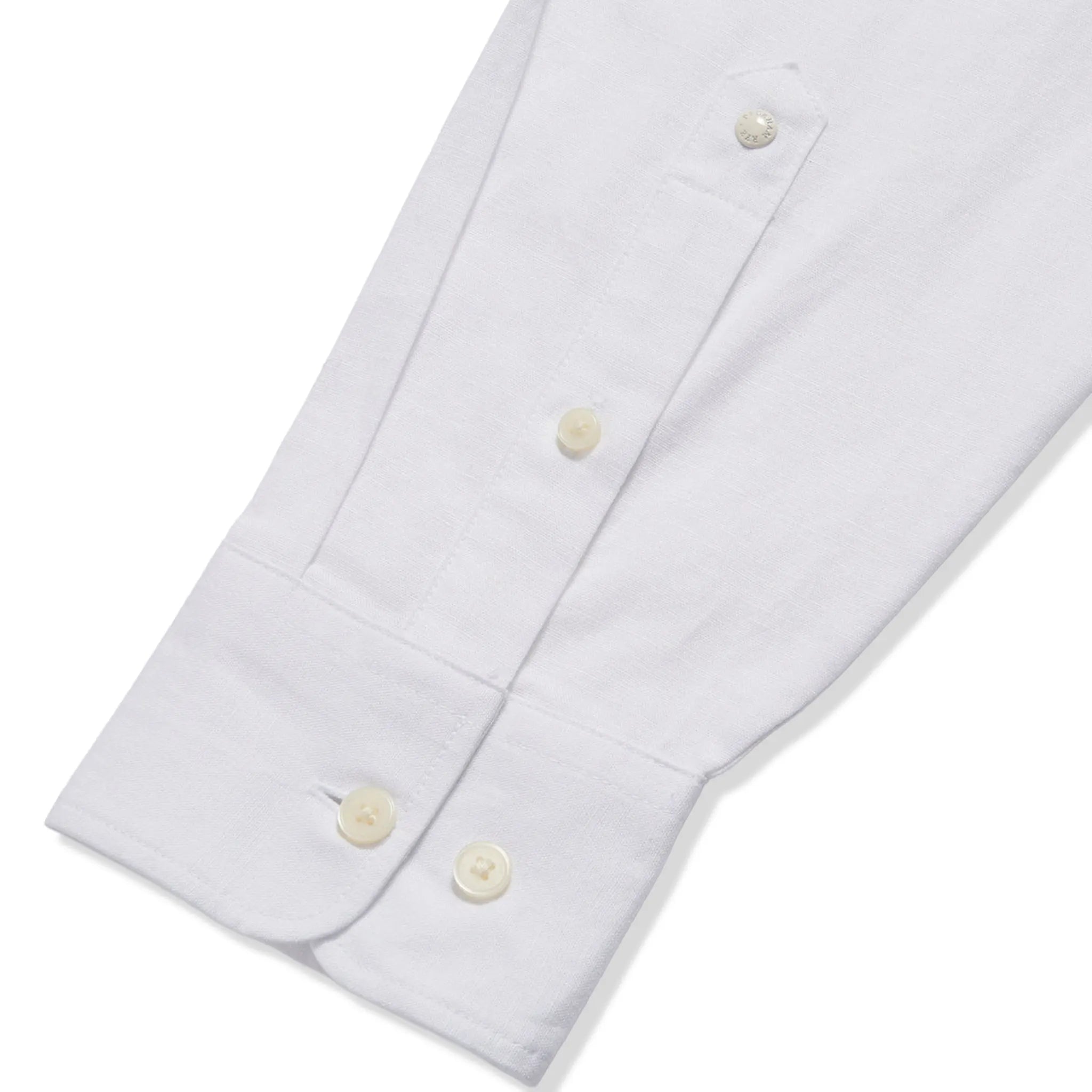 Detailed Sleeve View of Peckham Rye Grove Linen Blend Bright White Shirt